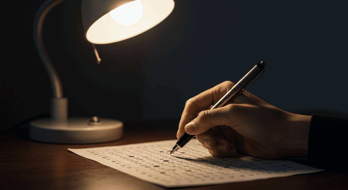 Student marking OMR answer sheet