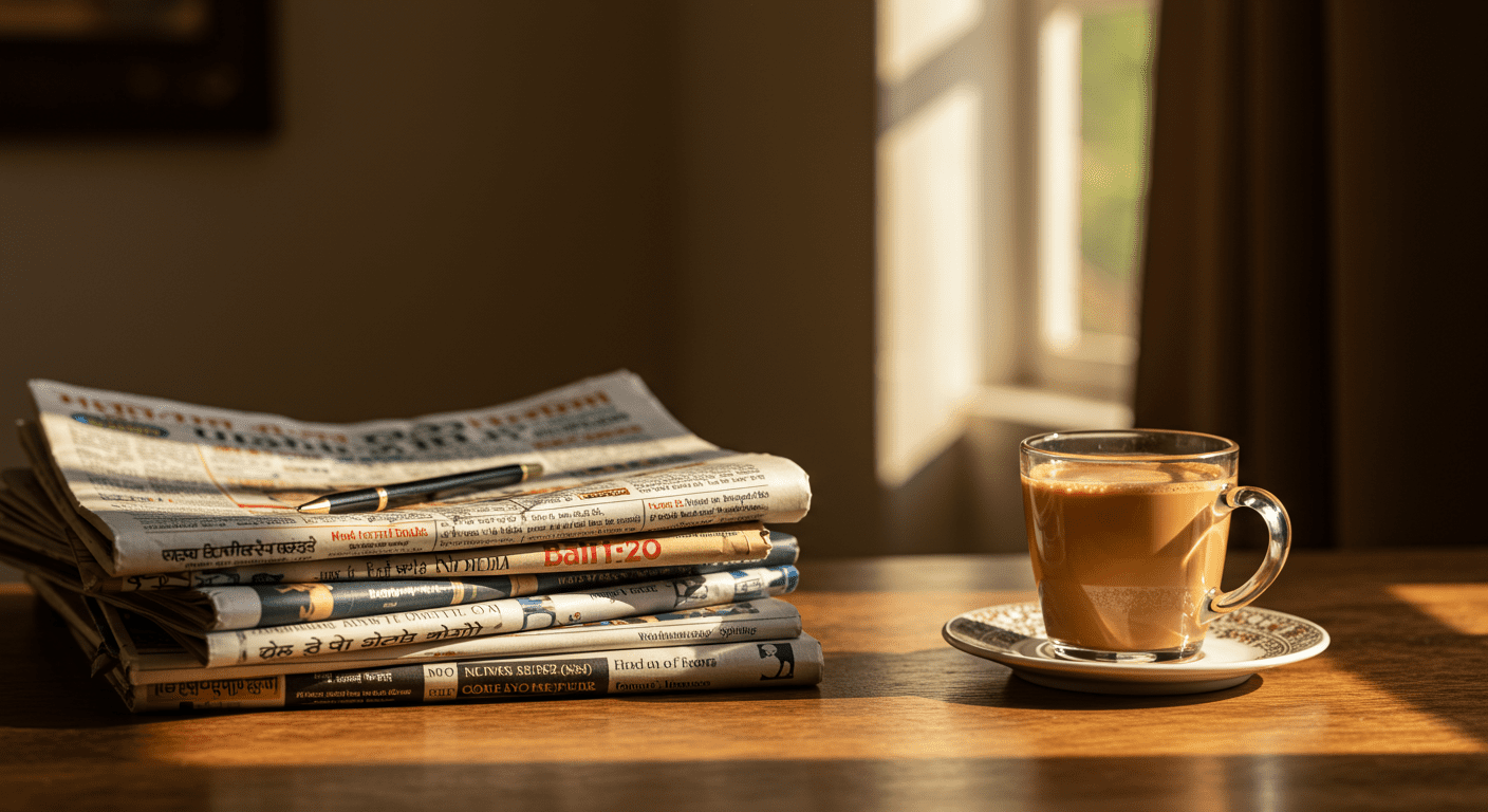 Indian newspapers and chai for current affairs