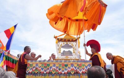 Buddhist monks venerating Piprahwa relics of Lord Buddha in Ladakh