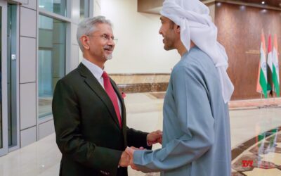 External Affairs Minister S Jaishankar meets UAE Deputy PM Sheikh Abdullah bin Zayed in Abu Dhabi. Image: Social News XYZ
