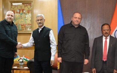 Ukraine NSDC Secretary Rustem Umerov with EAM Jaishankar and NSA Ajit Doval