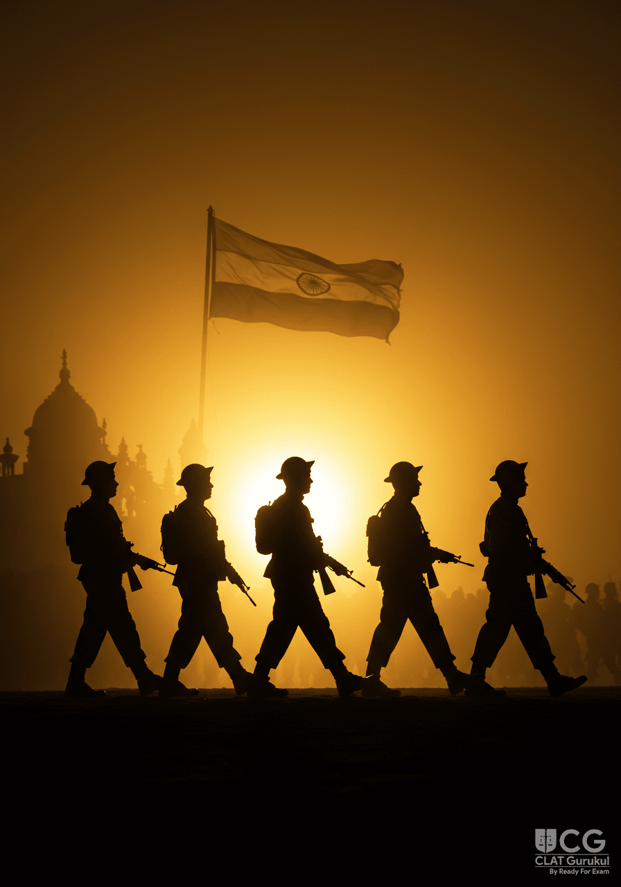 Indian paramilitary soldiers at sunrise on duty