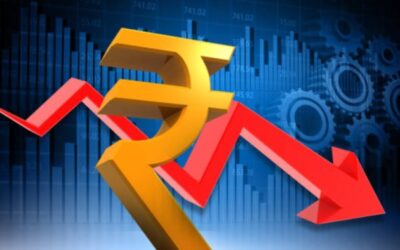 Indian rupee currency notes against US dollar exchange rate concept